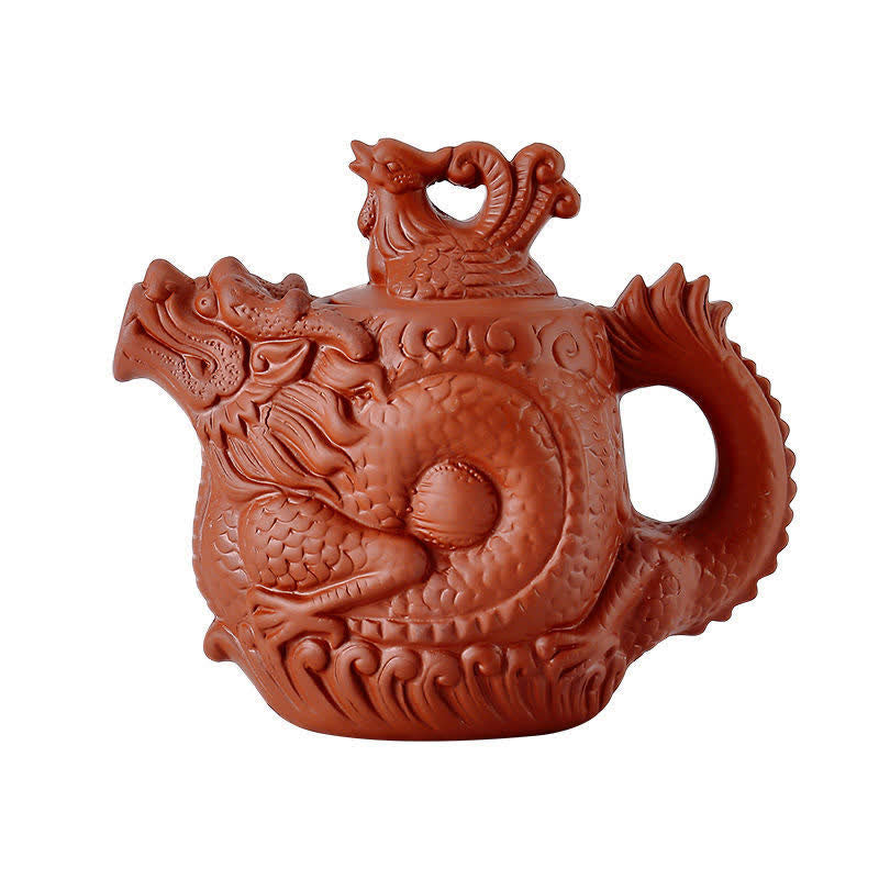 Vintage Drachen-Phönix-Keramik-Teekanne | Lila Tonkunst