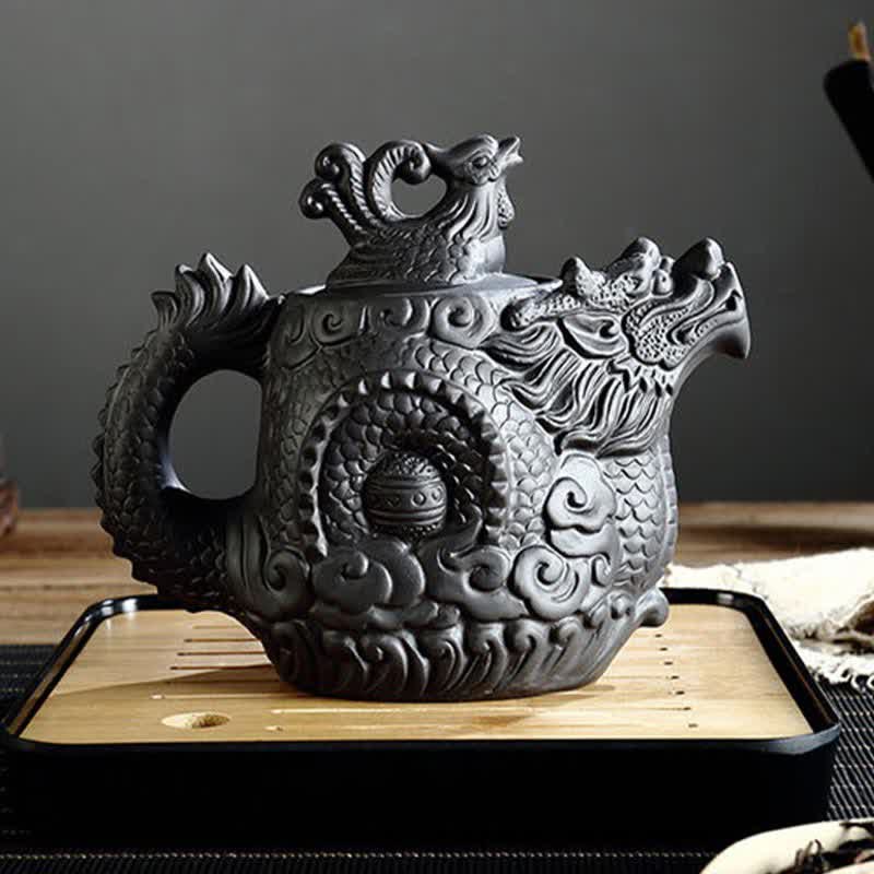 Vintage Drachen-Phönix-Keramik-Teekanne | Lila Tonkunst
