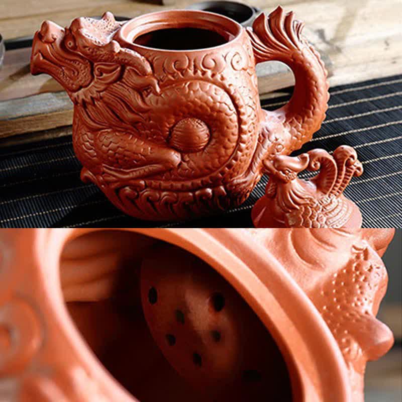 Vintage Drachen-Phönix-Keramik-Teekanne | Lila Tonkunst