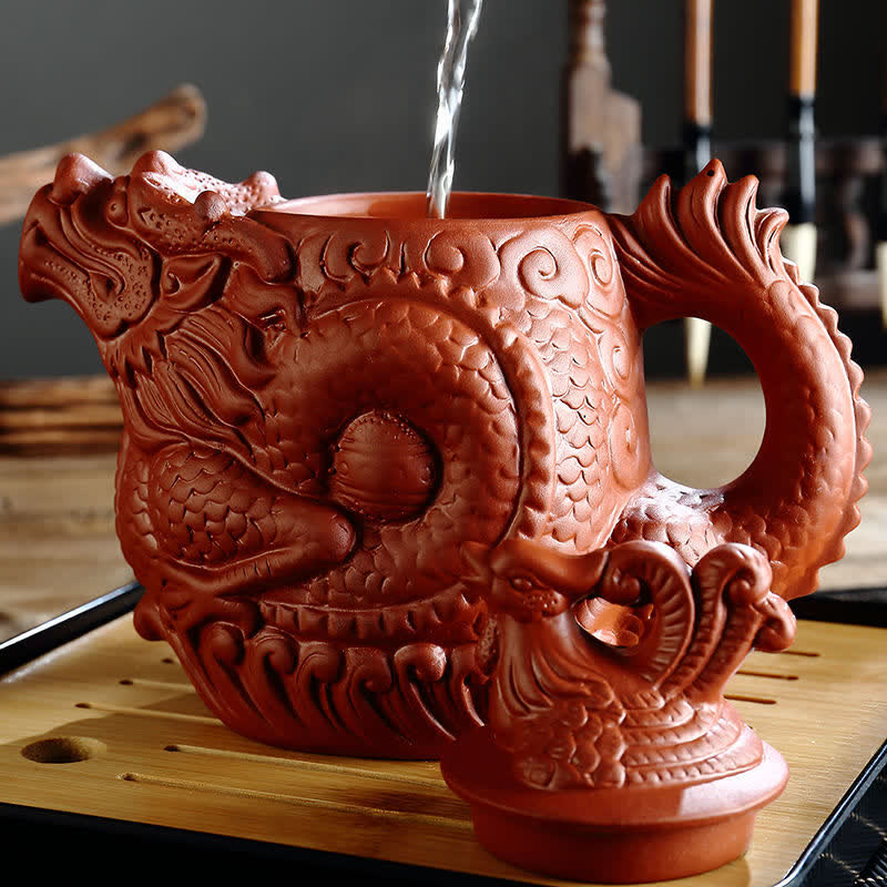 Vintage Drachen-Phönix-Keramik-Teekanne | Lila Tonkunst