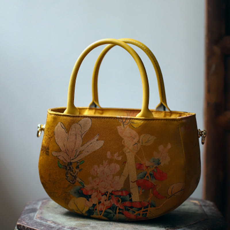 Vintage Flower Peony Metallkette Reißverschluss Umhängetasche