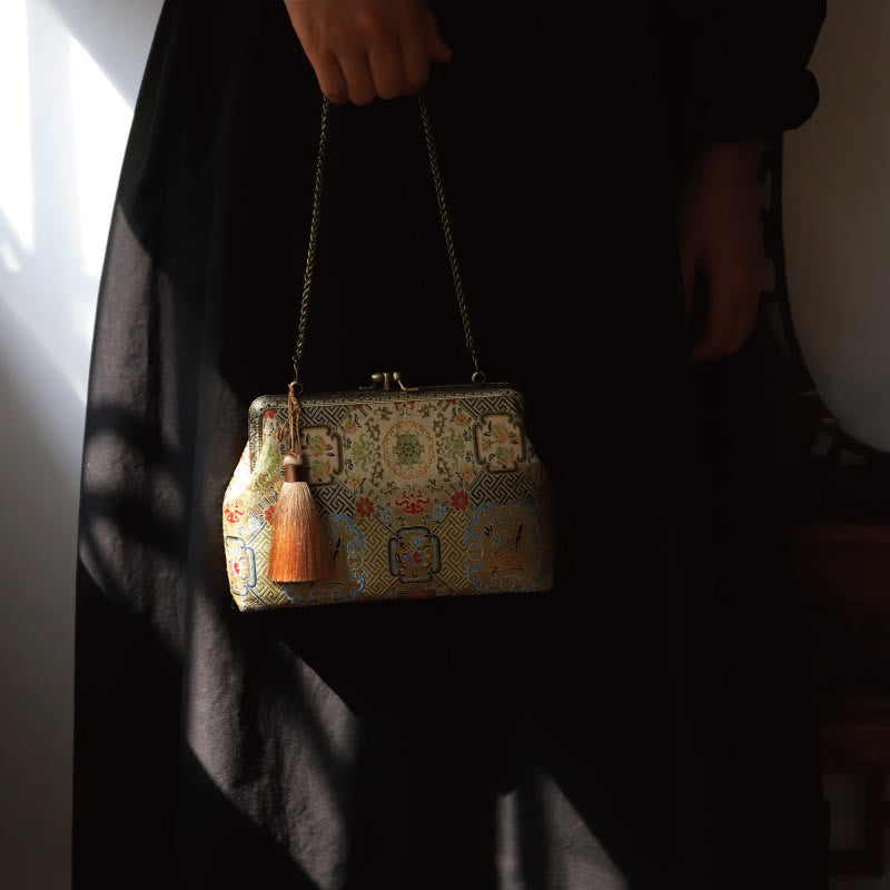 Vintage Geometry Flowers Umhängetasche mit Metallkette