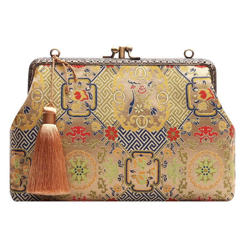 Vintage Geometry Flowers Umhängetasche mit Metallkette