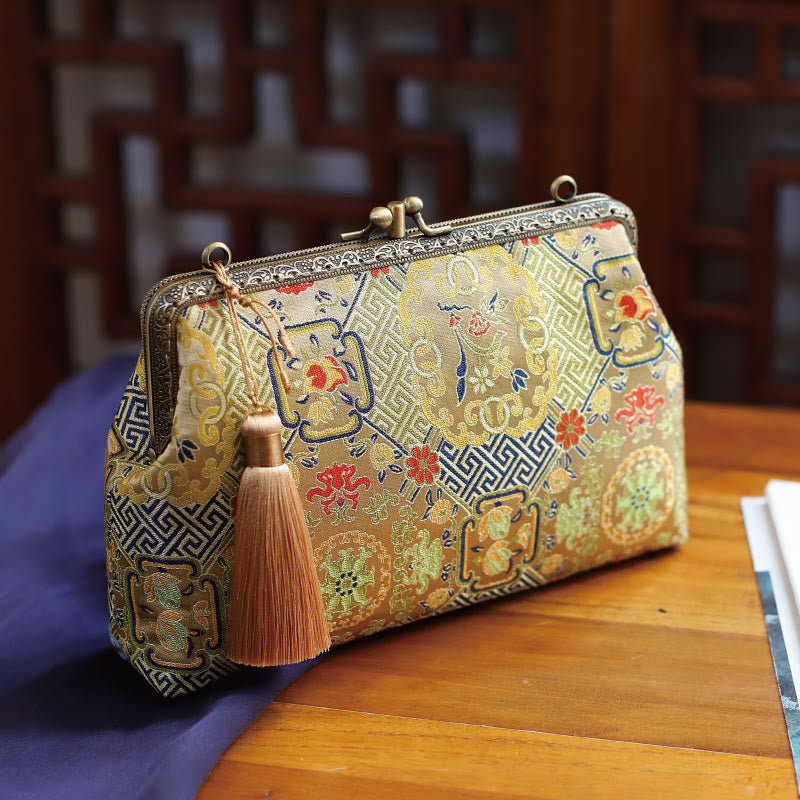 Vintage Geometry Flowers Umhängetasche mit Metallkette