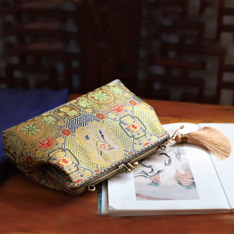 Vintage Geometry Flowers Umhängetasche mit Metallkette