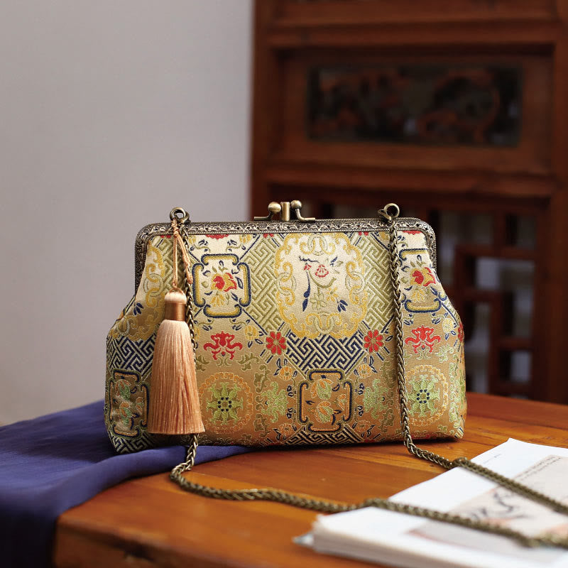 Vintage Geometry Flowers Umhängetasche mit Metallkette