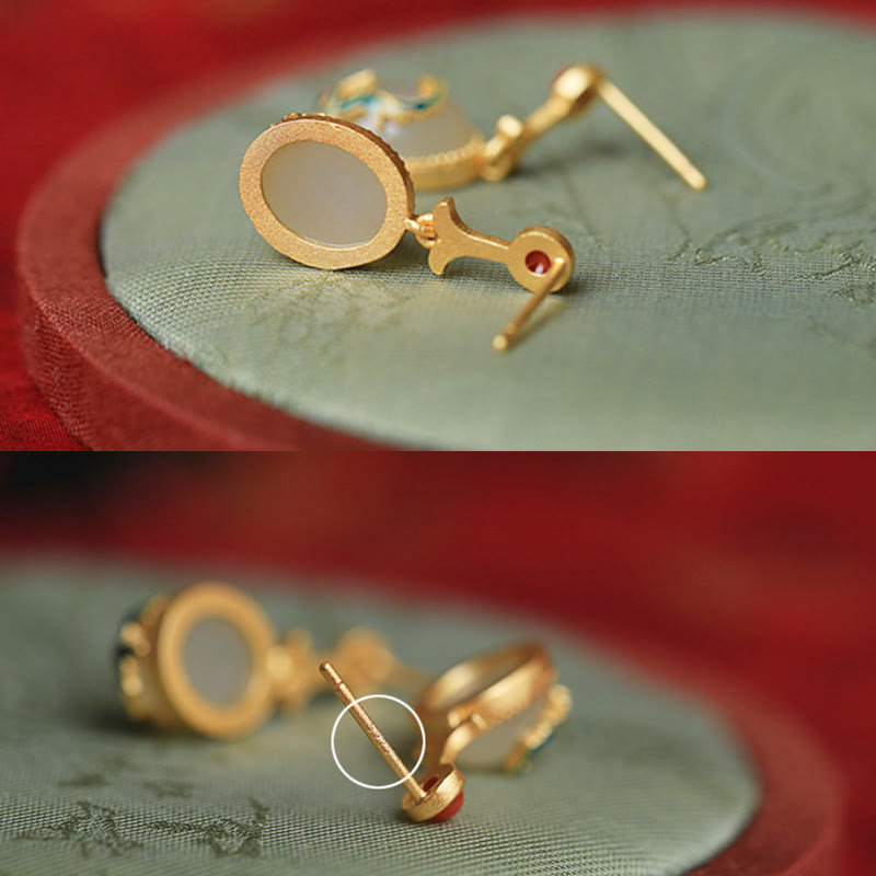 Vintage Jade Roter Achat Fülle Kupfer Tropfen Ohrringe