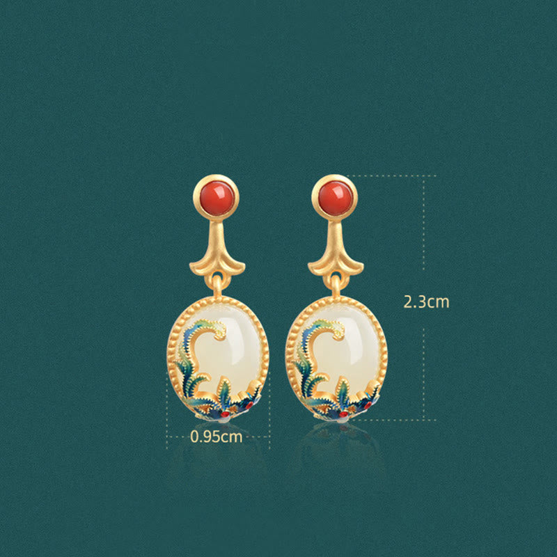 Vintage Jade Roter Achat Fülle Kupfer Tropfen Ohrringe