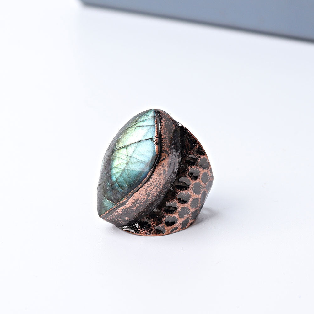 Vintage Labradorite Crystal Ring 1.1 Inch Statement Band