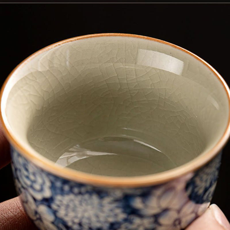 Vintage Lotus Keramik Teetasse | Handgemachtes Blumengeschirr