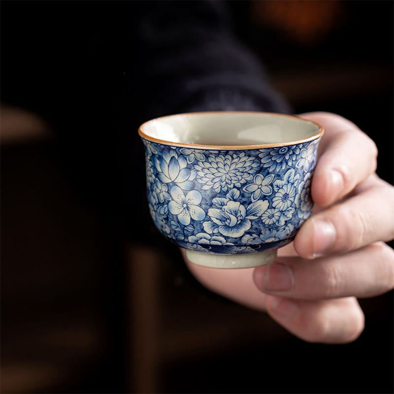 Vintage Lotus Keramik Teetasse | Handgemachtes Blumengeschirr