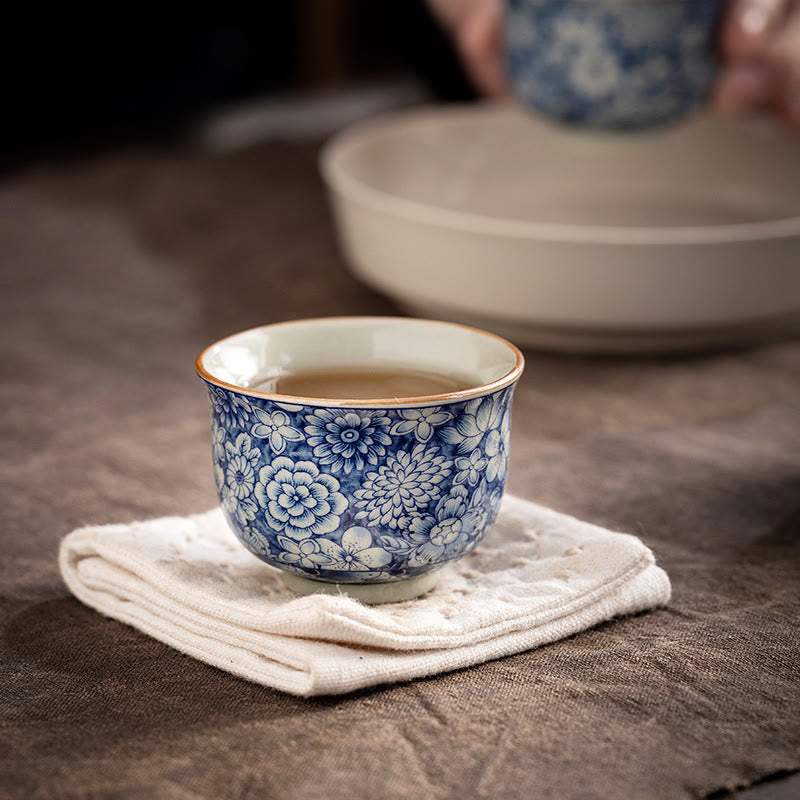 Vintage Lotus Keramik Teetasse | Handgemachtes Blumengeschirr