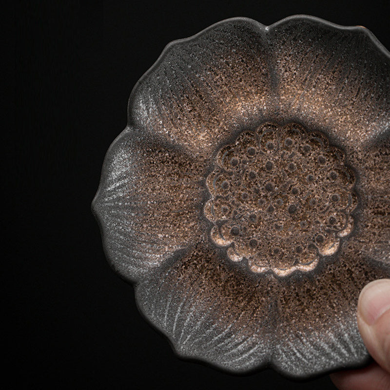 Vintage Lotusblume Keramik Teematte 9,8cm Braun | Zen Dekor