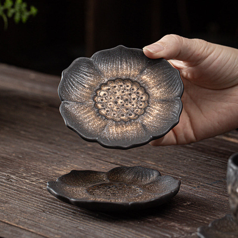 Vintage Lotusblume Keramik Teematte 9,8cm Braun | Zen Dekor