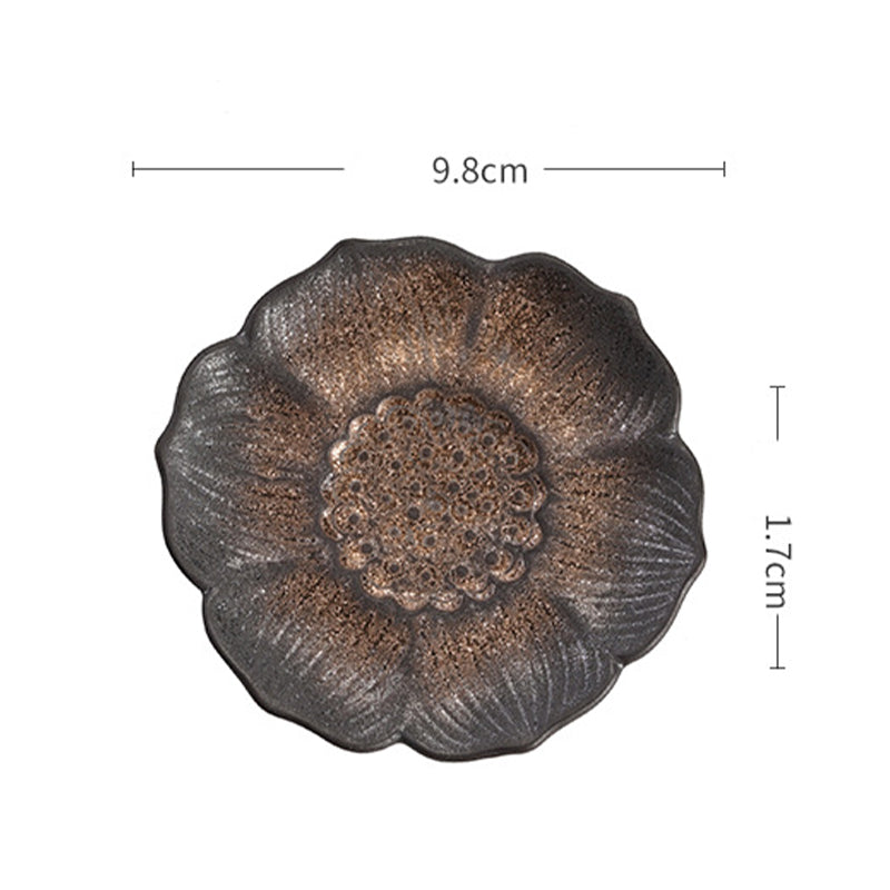Vintage Lotusblume Keramik Teematte 9,8cm Braun | Zen Dekor