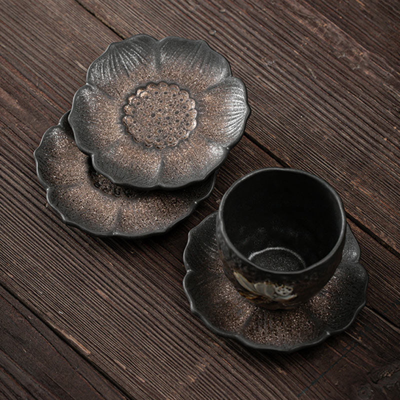 Vintage Lotusblume Keramik Teematte 9,8cm Braun | Zen Dekor