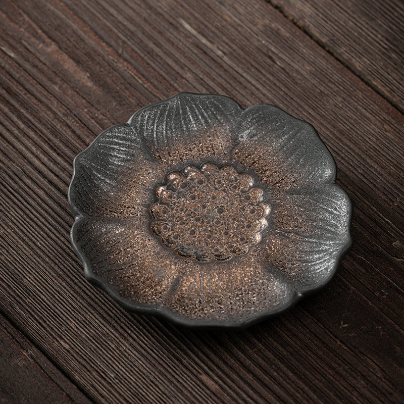 Vintage Lotusblume Keramik Teematte 9,8cm Braun | Zen Dekor