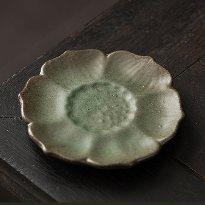 Vintage Lotusblume Keramik Teematte 9,8cm Braun | Zen Dekor