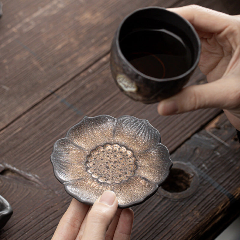 Vintage Lotusblume Keramik Teematte 9,8cm Braun | Zen Dekor