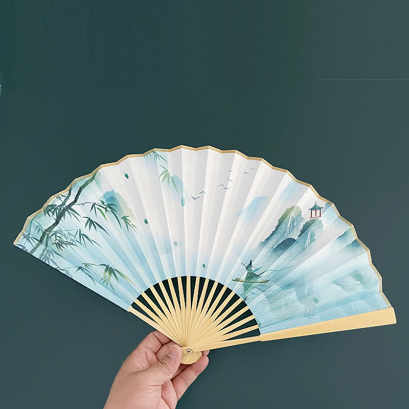 Vintage Lotus Faltfächer mit Bambusrahmen für Künstler