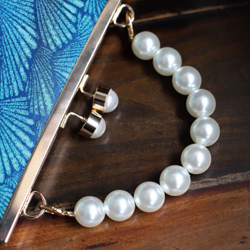 Vintage Pfau Blau Blatt Muster Perle Metall Handtasche