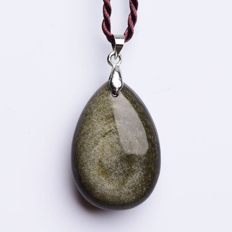 Wassertropfen Obsidian Halskette Anhänger | Goldglanz &amp; Regenbogen Schwarz