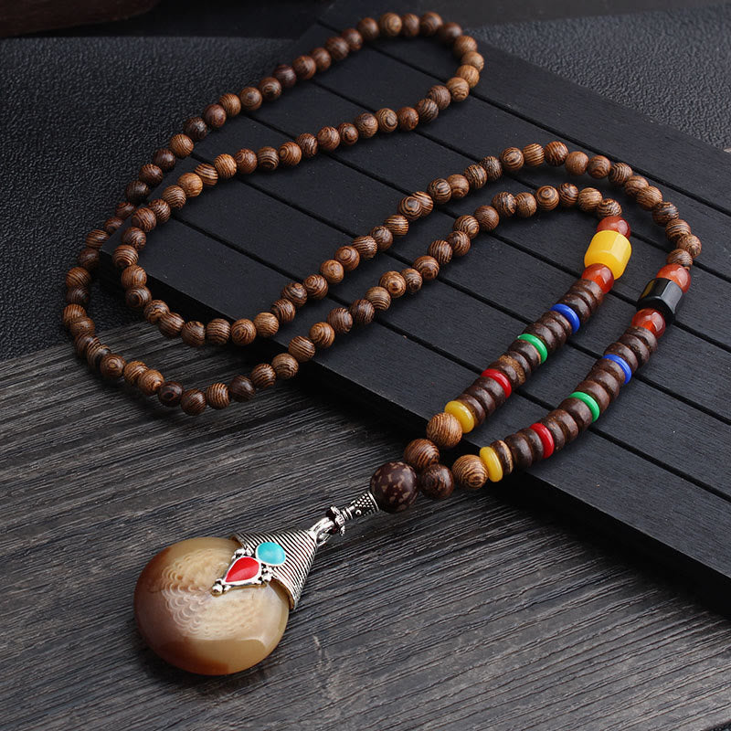 Wenge-Holz &amp; Achat Balance Halskette für Frieden &amp; Schutz