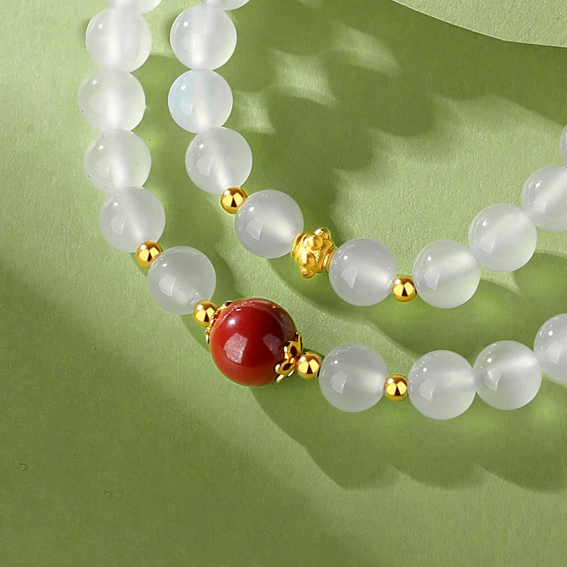 Weißer Achat &amp; Zinnober Doppelwickel Zinnober Armband Schutz