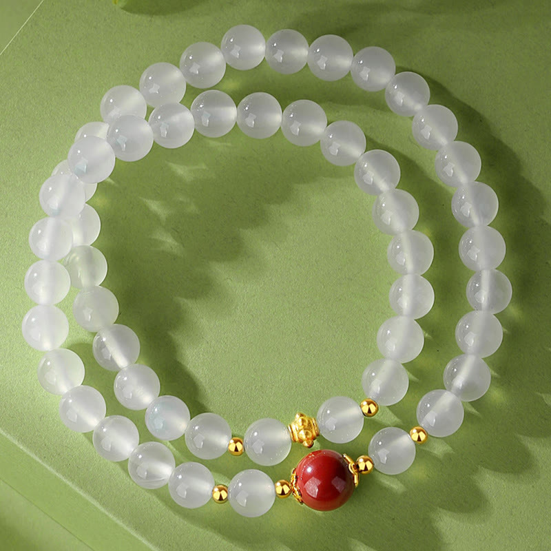 Weißer Achat &amp; Zinnober Doppelwickel Zinnober Armband Schutz