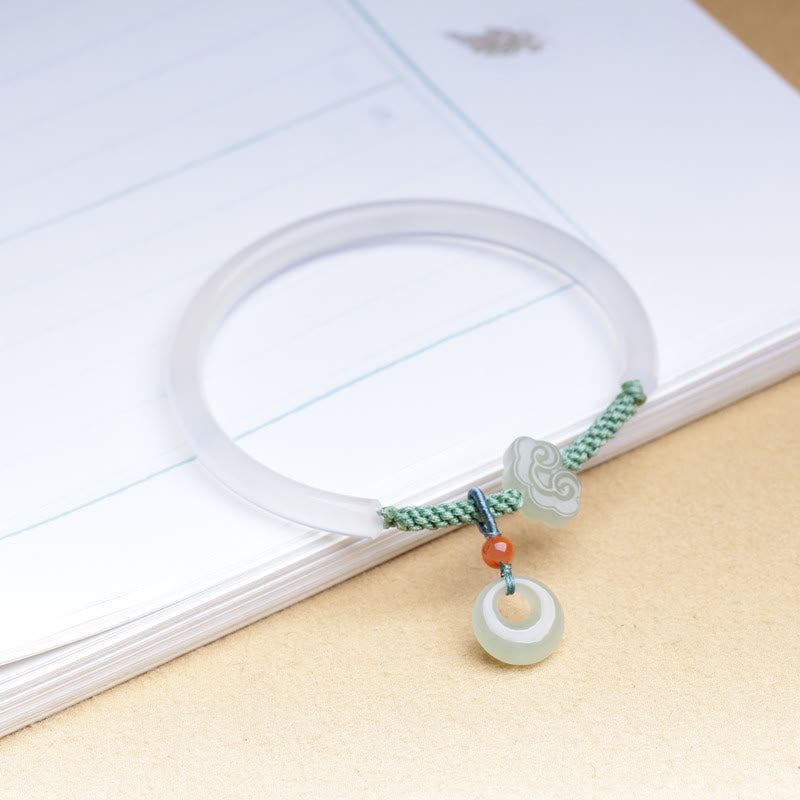 Weißer Achat Hetian Jade Auspicious Wolken Frieden Schnalle Armband Armreif