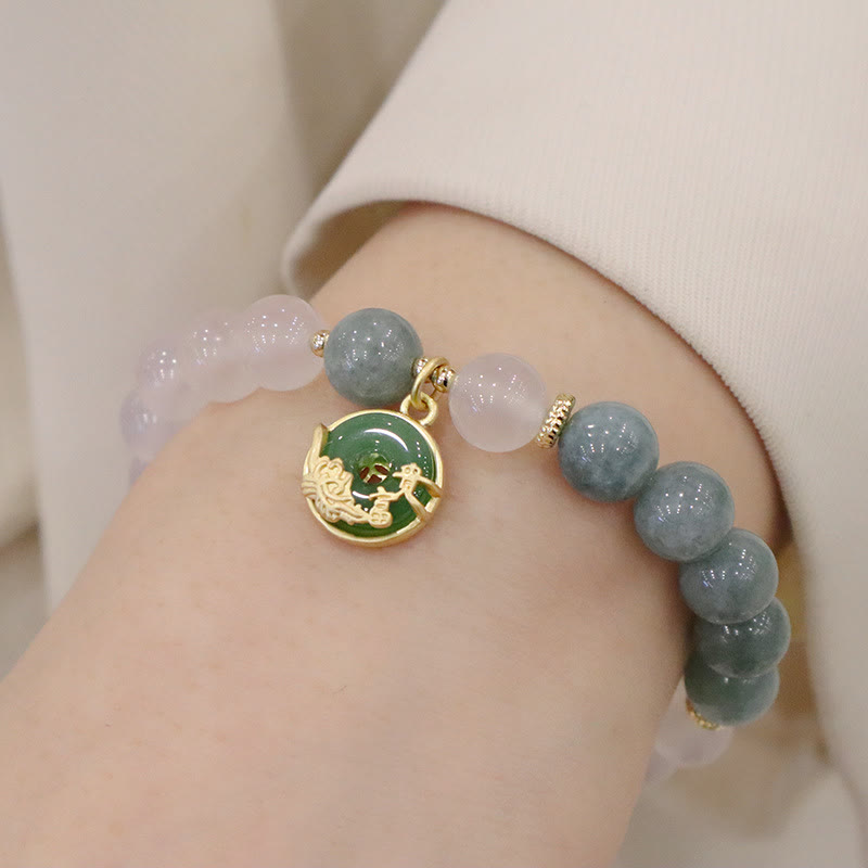 Schutzarmband aus weißem Achat und Jade, 8 mm, mit Lotus-Peace-Schnalle