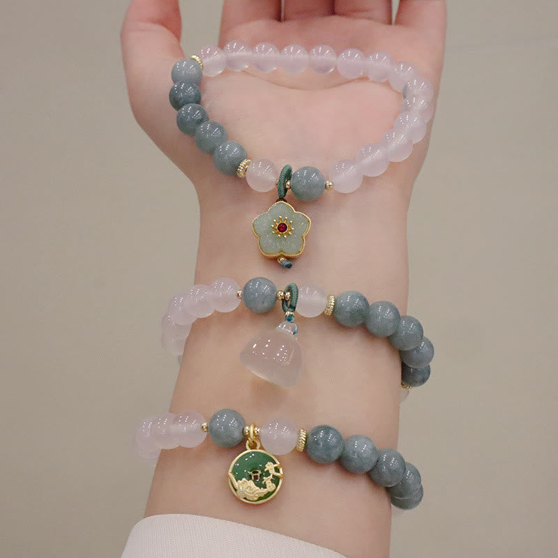Schutzarmband aus weißem Achat und Jade, 8 mm, mit Lotus-Peace-Schnalle