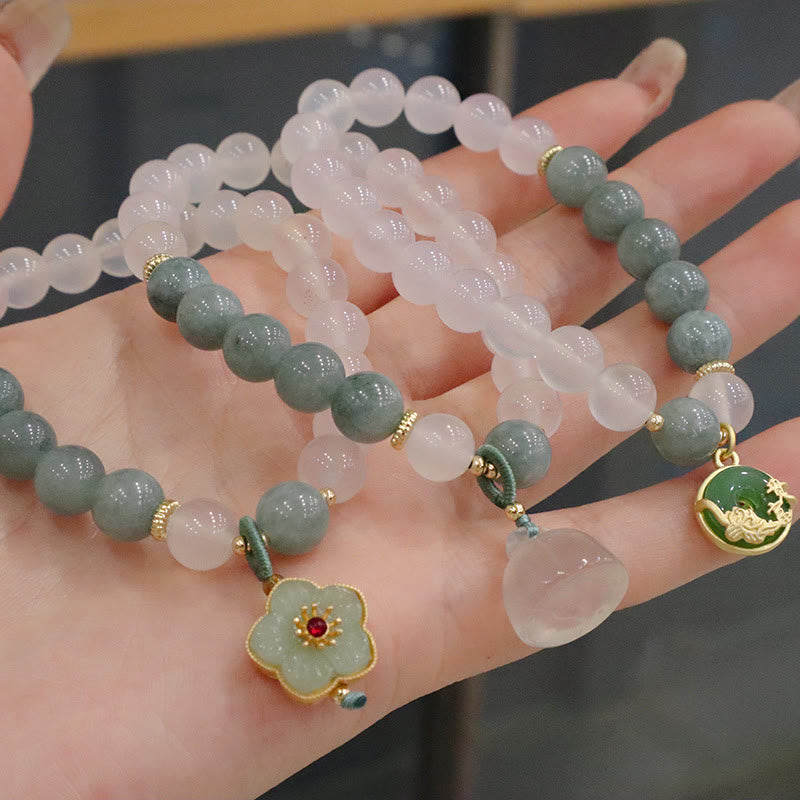 Schutzarmband aus weißem Achat und Jade, 8 mm, mit Lotus-Peace-Schnalle
