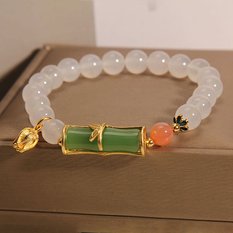 Weißer Achat Jadeit Bambus Positivität Armband 14-16cm