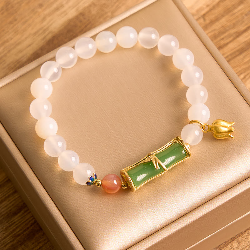 Weißer Achat Jadeit Bambus Positivität Armband 14-16cm