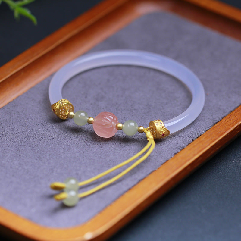 Weißer Achat Lotus Hetian Jade Positive Lotus Armband
