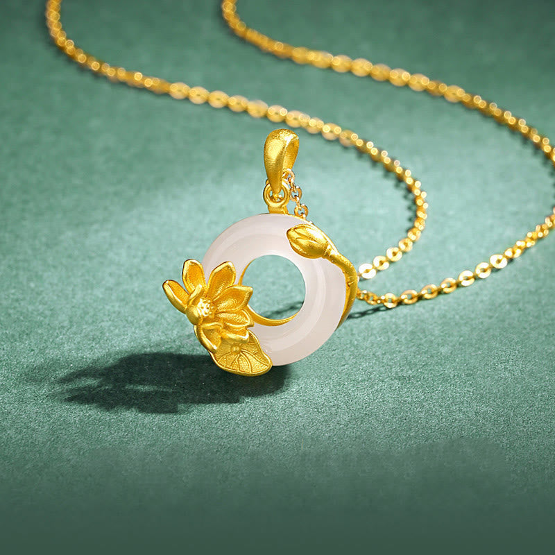 Weiße Chalcedon-Peace-Schnalle-Lotus-Halskette | Spirituelle Harmonie