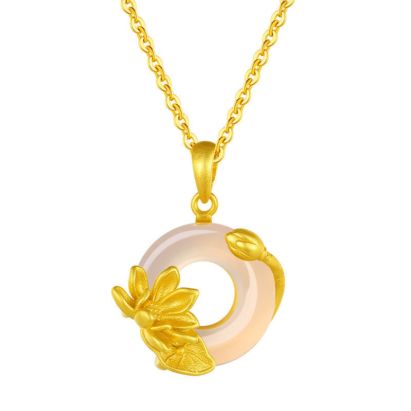 Weiße Chalcedon-Peace-Schnalle-Lotus-Halskette | Spirituelle Harmonie