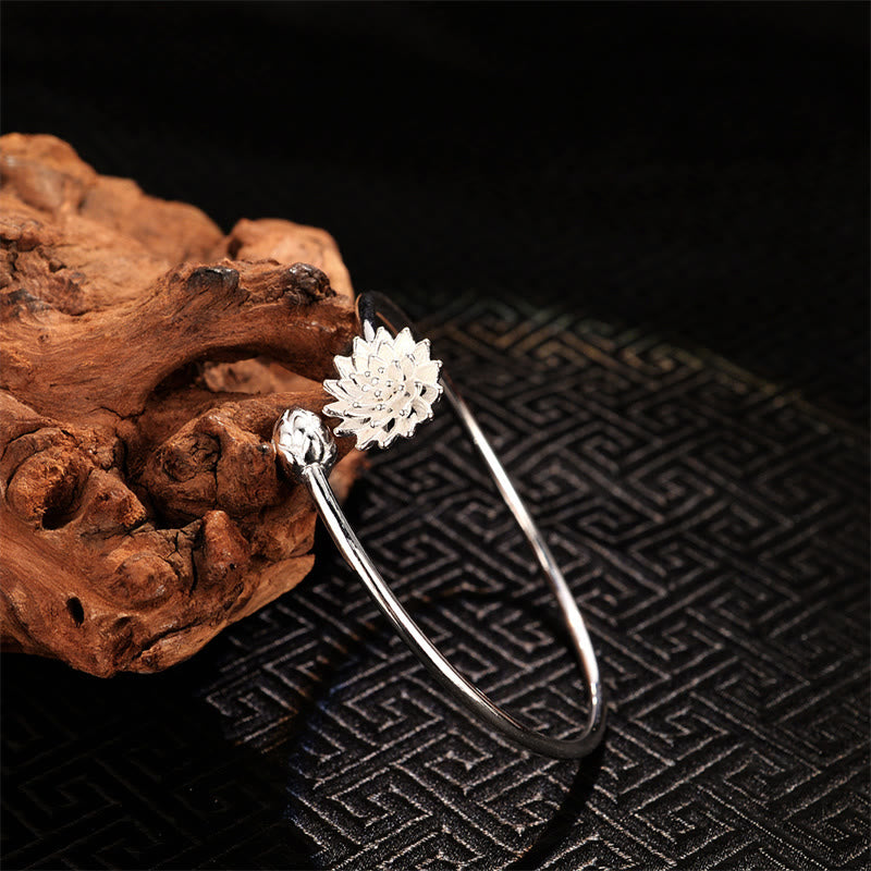 Lotusarmband aus weißem Kupfer | Erleuchtungsarmreif