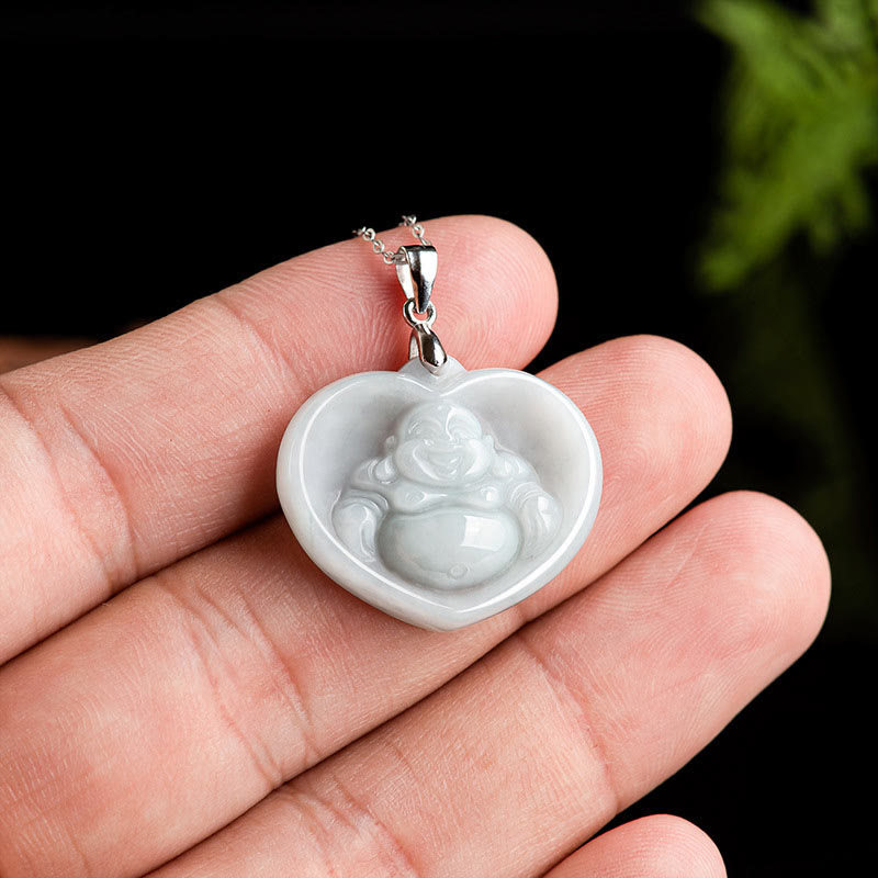 Buddha-Halskette aus weißer Jade für Glück | Anhänger aus Sterlingsilber