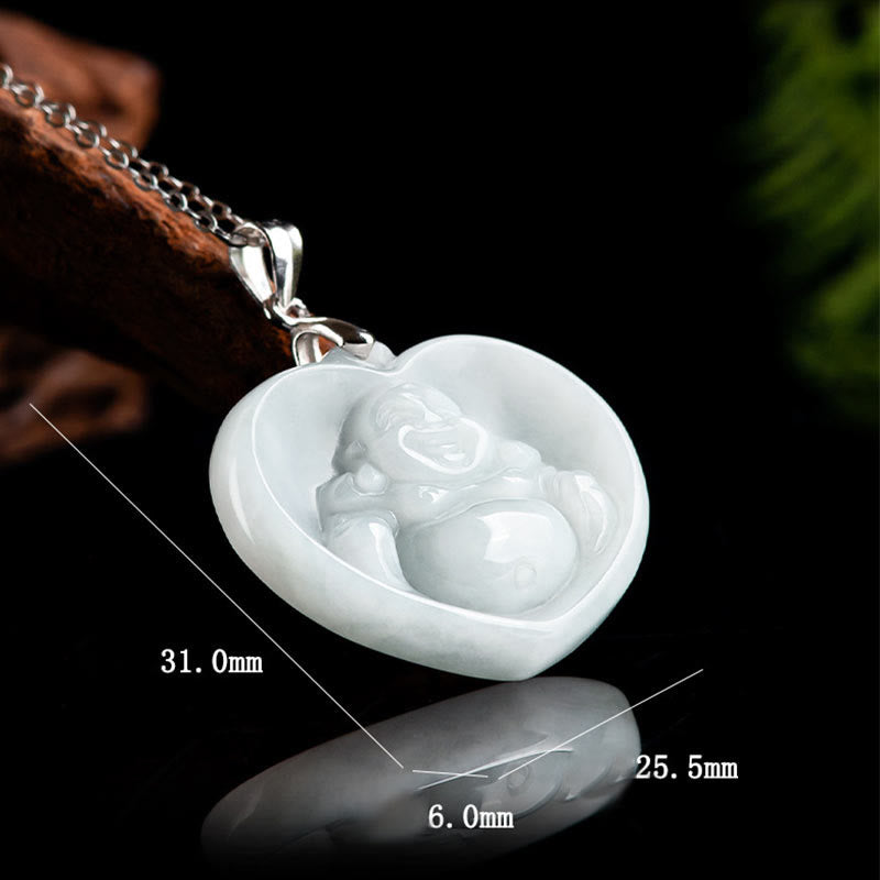 Buddha-Halskette aus weißer Jade für Glück | Anhänger aus Sterlingsilber