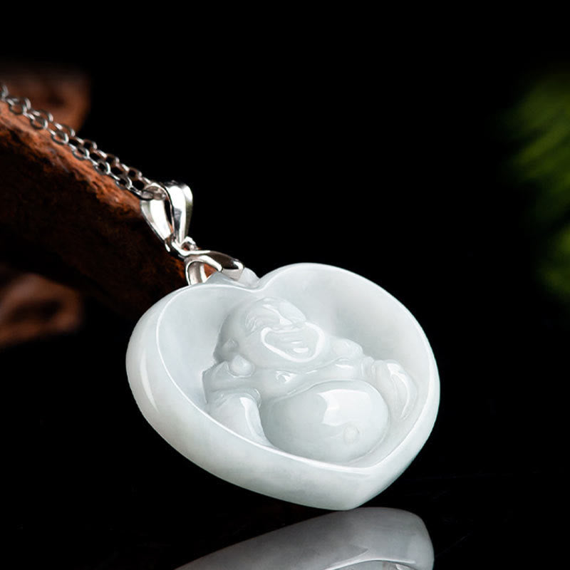 Buddha-Halskette aus weißer Jade für Glück | Anhänger aus Sterlingsilber