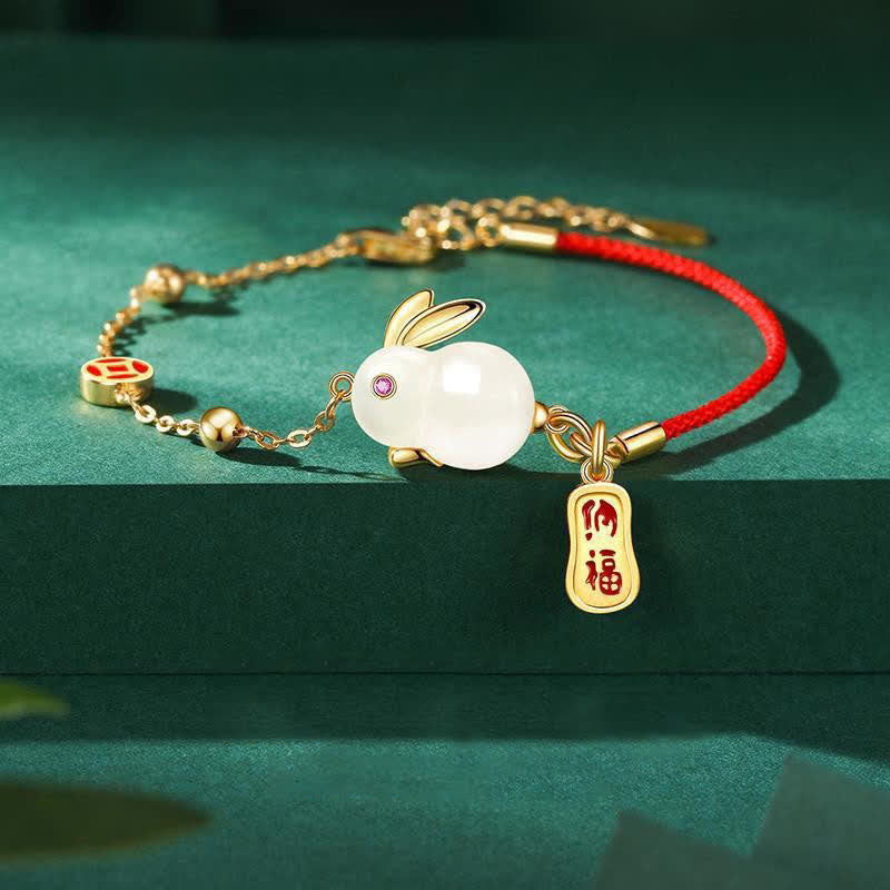 Weißes Jade-Hase-Sternzeichen-Armband für Glück und Schutz