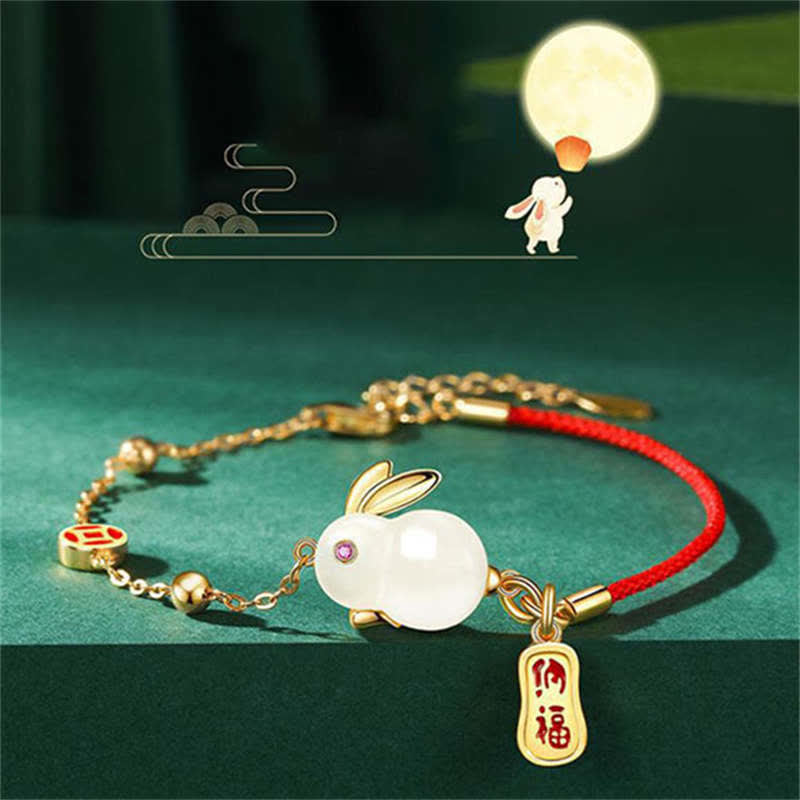 Weißes Jade-Hase-Sternzeichen-Armband für Glück und Schutz