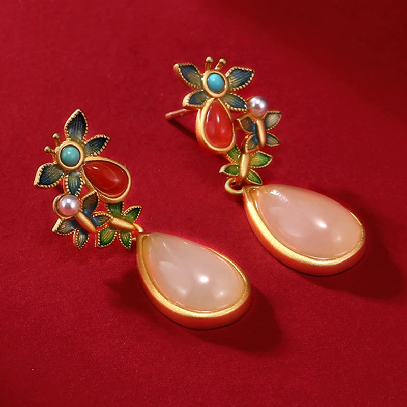 Weiße Jade-Schmetterlings-Schutz-Tropfenohrringe 3,2 cm