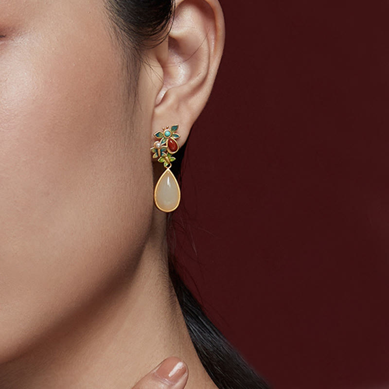 Weiße Jade-Schmetterlings-Schutz-Tropfenohrringe 3,2 cm