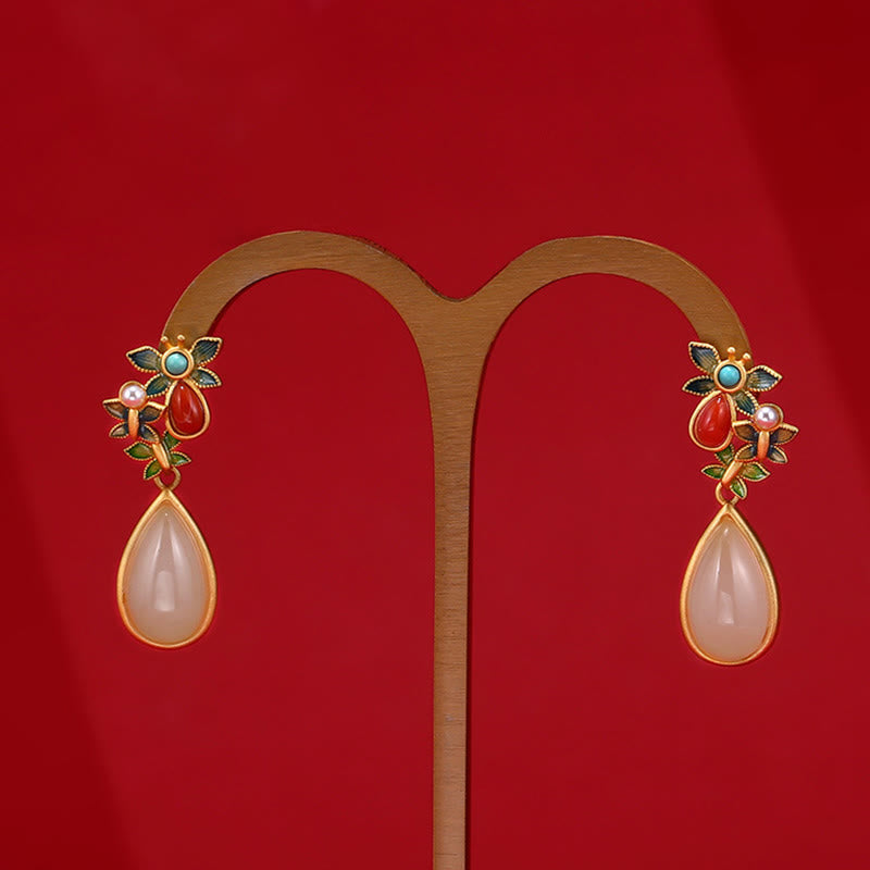 Weiße Jade-Schmetterlings-Schutz-Tropfenohrringe 3,2 cm