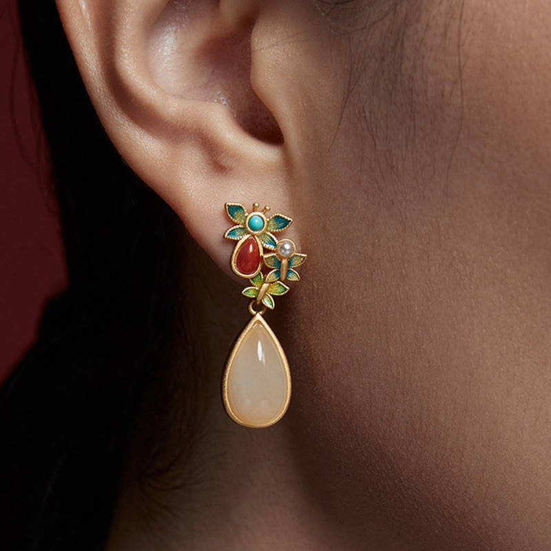 Weiße Jade-Schmetterlings-Schutz-Tropfenohrringe 3,2 cm