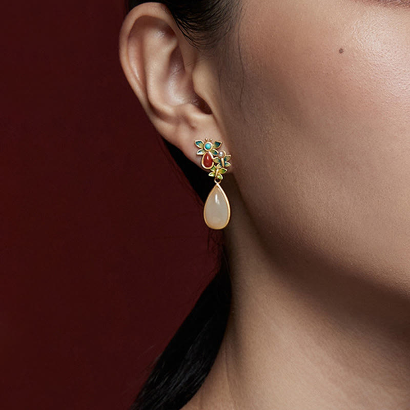 Weiße Jade-Schmetterlings-Schutz-Tropfenohrringe 3,2 cm