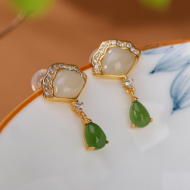 Weiße Jade Cyan Jade Glückstropfen Ohrringe 20mm Länge